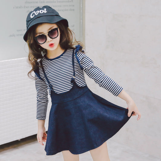 Nicola Casual Striped Denim Strap Dress