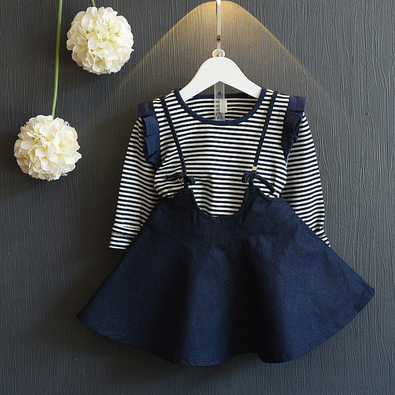 Nicola Casual Striped Denim Strap Dress