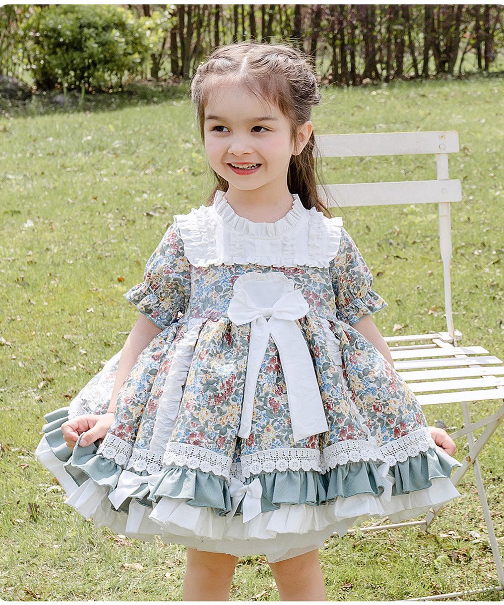 Lolita Girls Floral Short Sleeve Dress - AZVA