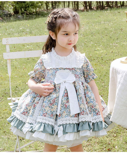 Lolita Girls Floral Short Sleeve Dress - AZVA