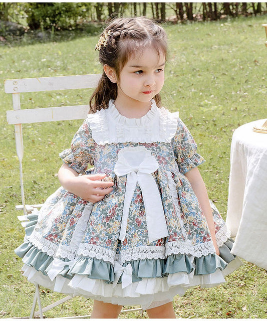 Lolita Girls Floral Short Sleeve Dress - AZVA