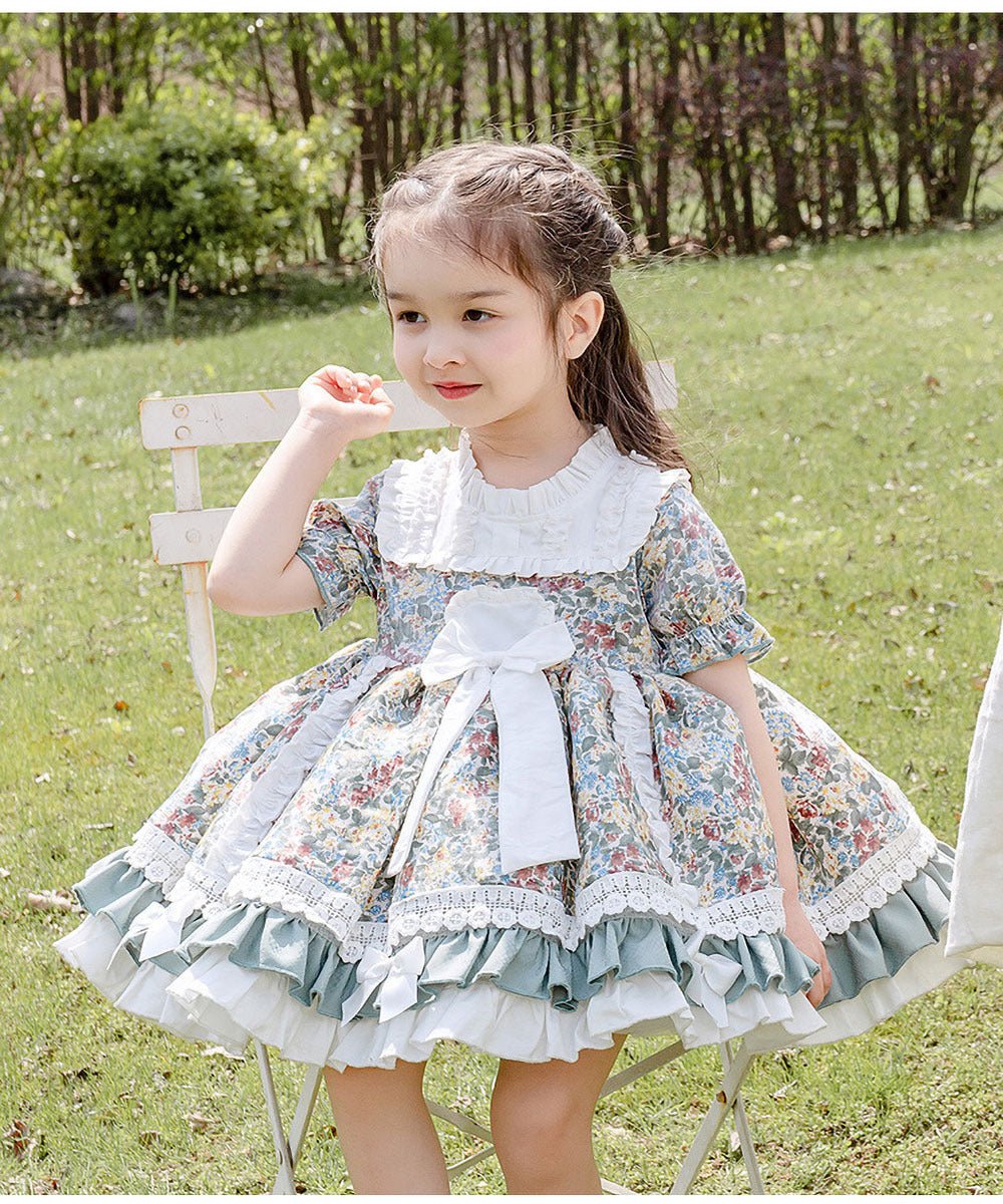 Lolita Girls Floral Short Sleeve Dress - AZVA