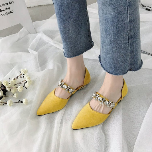 Valentina Rhinestone Beaded Hollow Low - heeled Shoes - AZVA